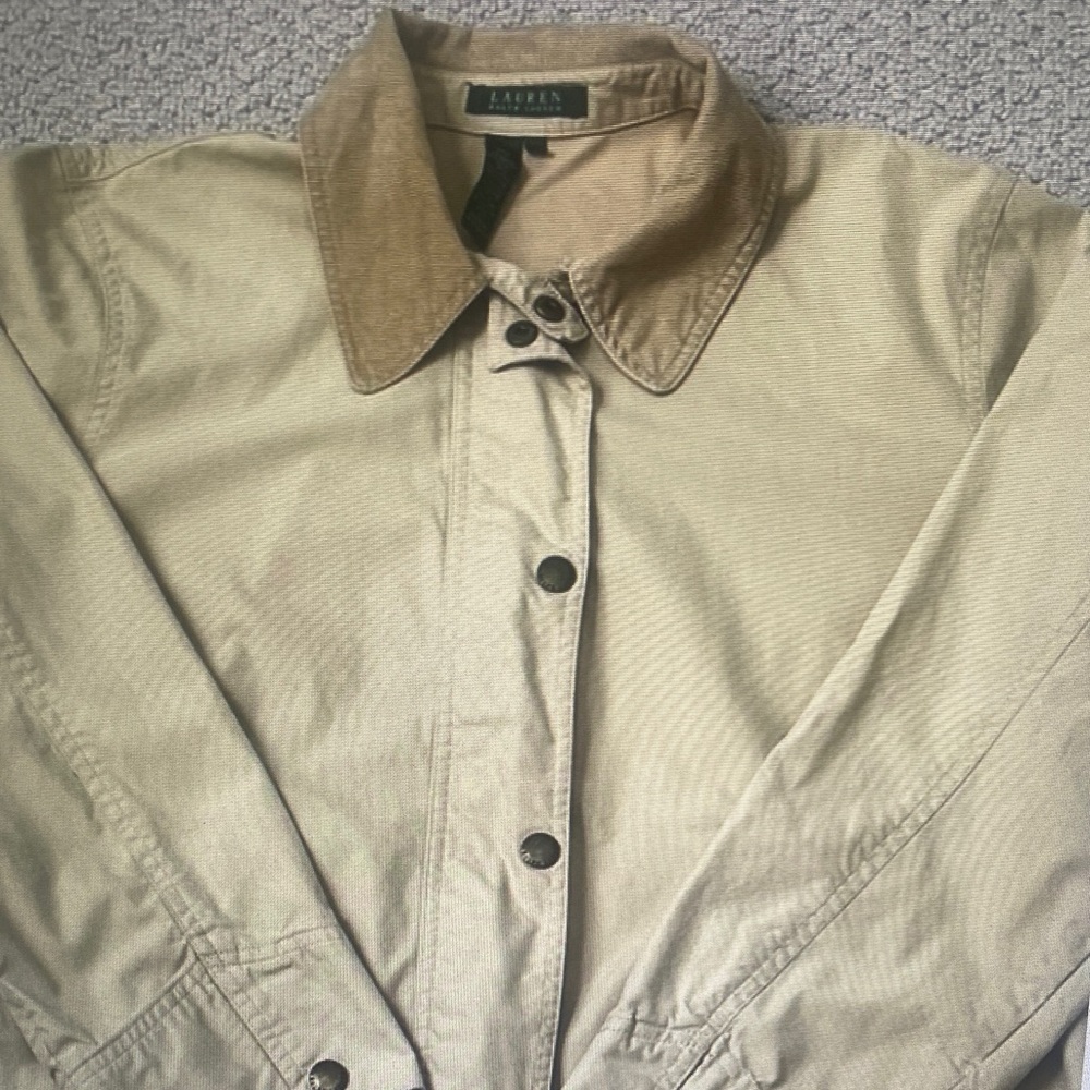 Lauren Ralph Lauren Khaki Utility Jacket with Contrast Corduroy Collar